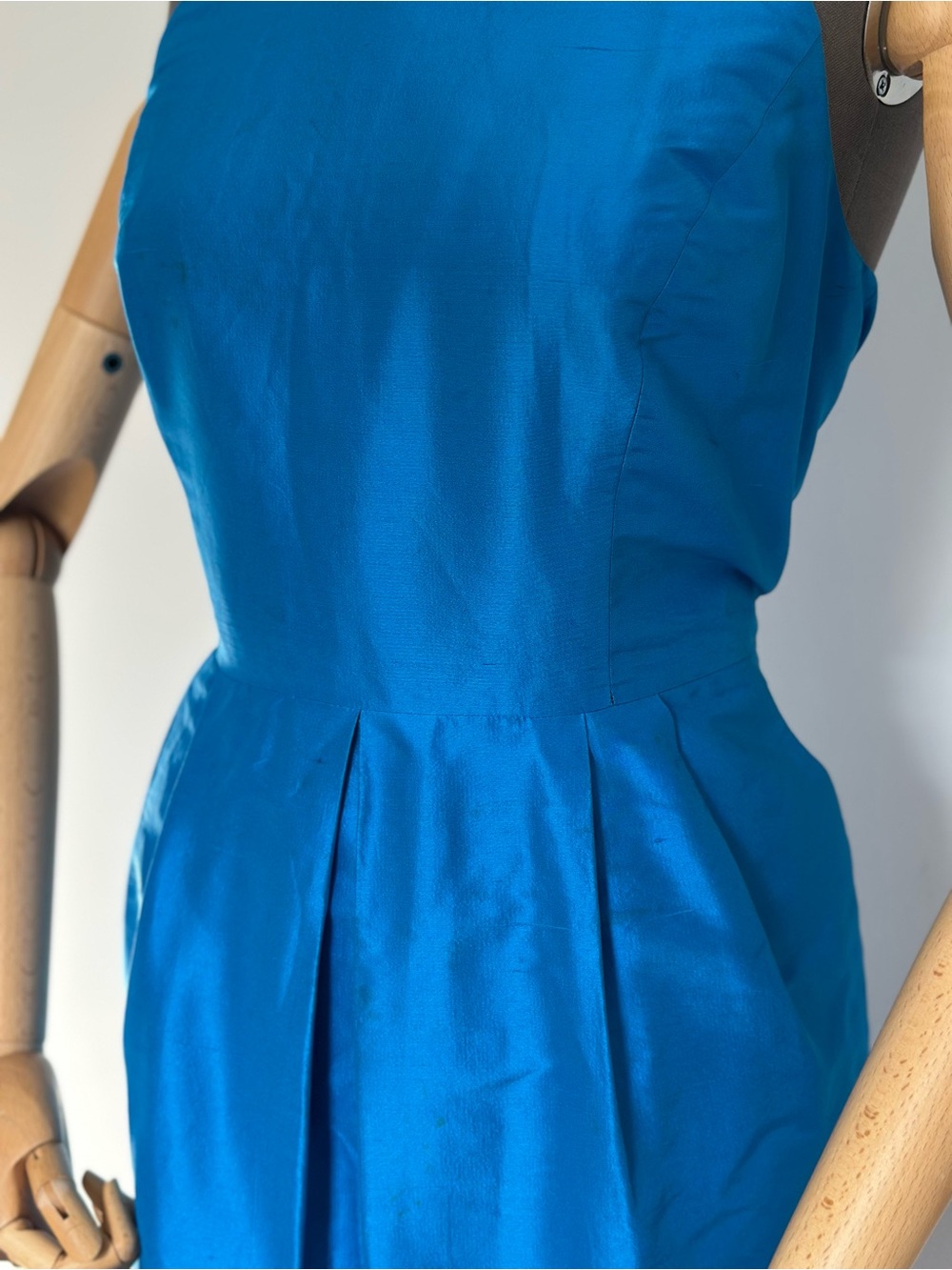 Silk Turquoise Sleeveless Beaded Dress Tulip Skirt - Picture 9 of 17